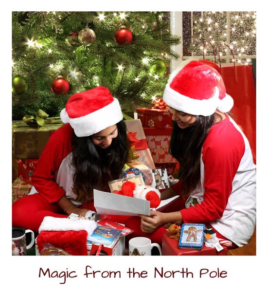 Family hosting a magical Santa letter reading night by the Christmas tree