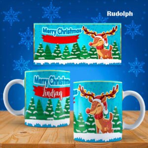 Rudolph 11oz ceramic mug with handle.