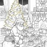 Santa putting presents under tree free coloring page