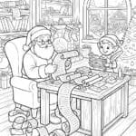Free Santa sitting at desk coloring sheet